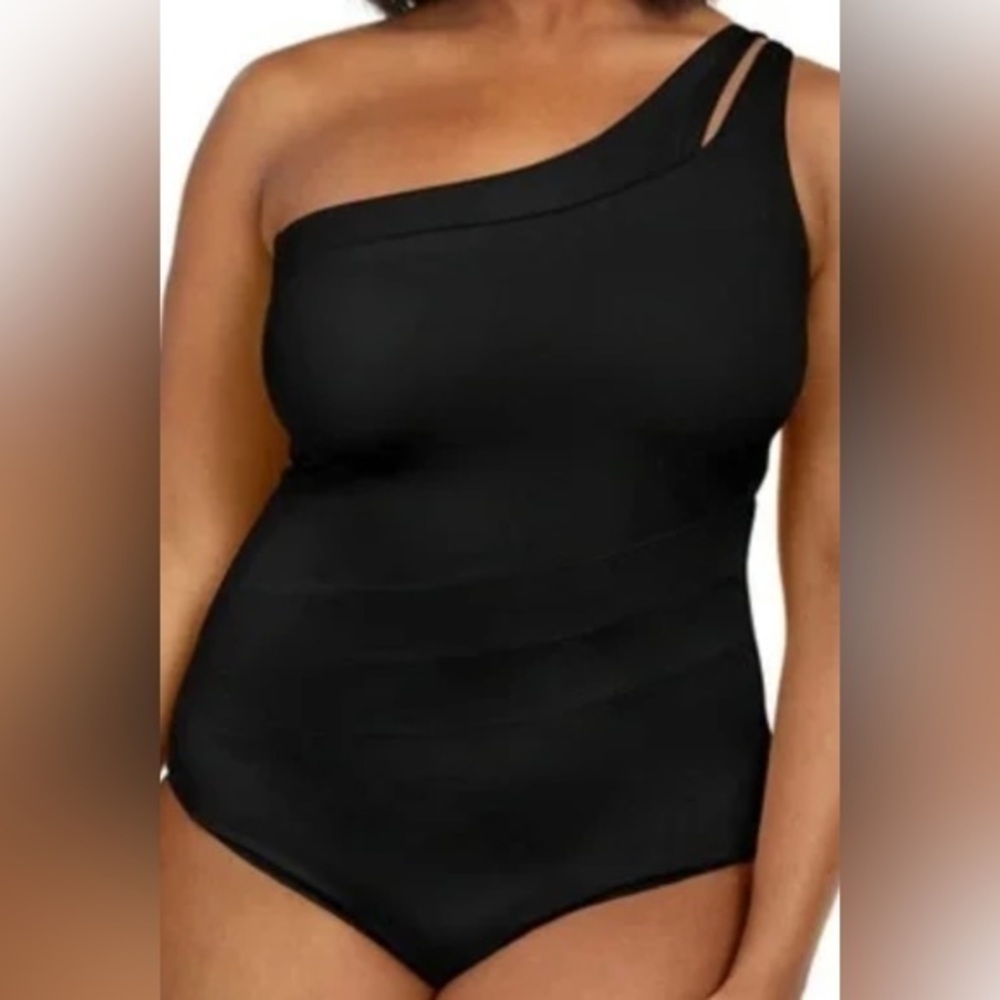 Becca ETC Plus Size Color Code  One‎ Shoulder, One Piece Swimsuit 1X